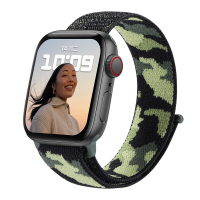 MT-WB-IP-00011DG Camouflage Velcro Stretchy Nylon Watch Band for Apple iWatch 42mm /44mm /45mm /49mm - Dark Green