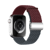 MT-WB-IP-00012GYRD Double Color Braided Stretchy Adjustable Magnetic Watch Band for Apple iWatch 42/44/45/49mm - Gray and Red