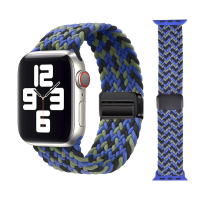 MT-WB-IP-00016BKBU Color Braided Stretchy Adjustable Magnetic Watch Band for Apple iWatch 42mm /44mm /45mm /49mm - Black and Blue