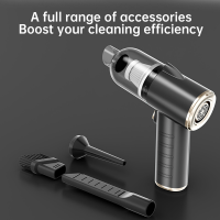 EI-VC-Q818BK USB Rechargeable Portable Super Power Handheld Vacuum Cleaner for Home and Car, Wireless Automobile Household Dust Cleaner,LED Suction and Bow Multifunctional Vacuum Cleaner - Black